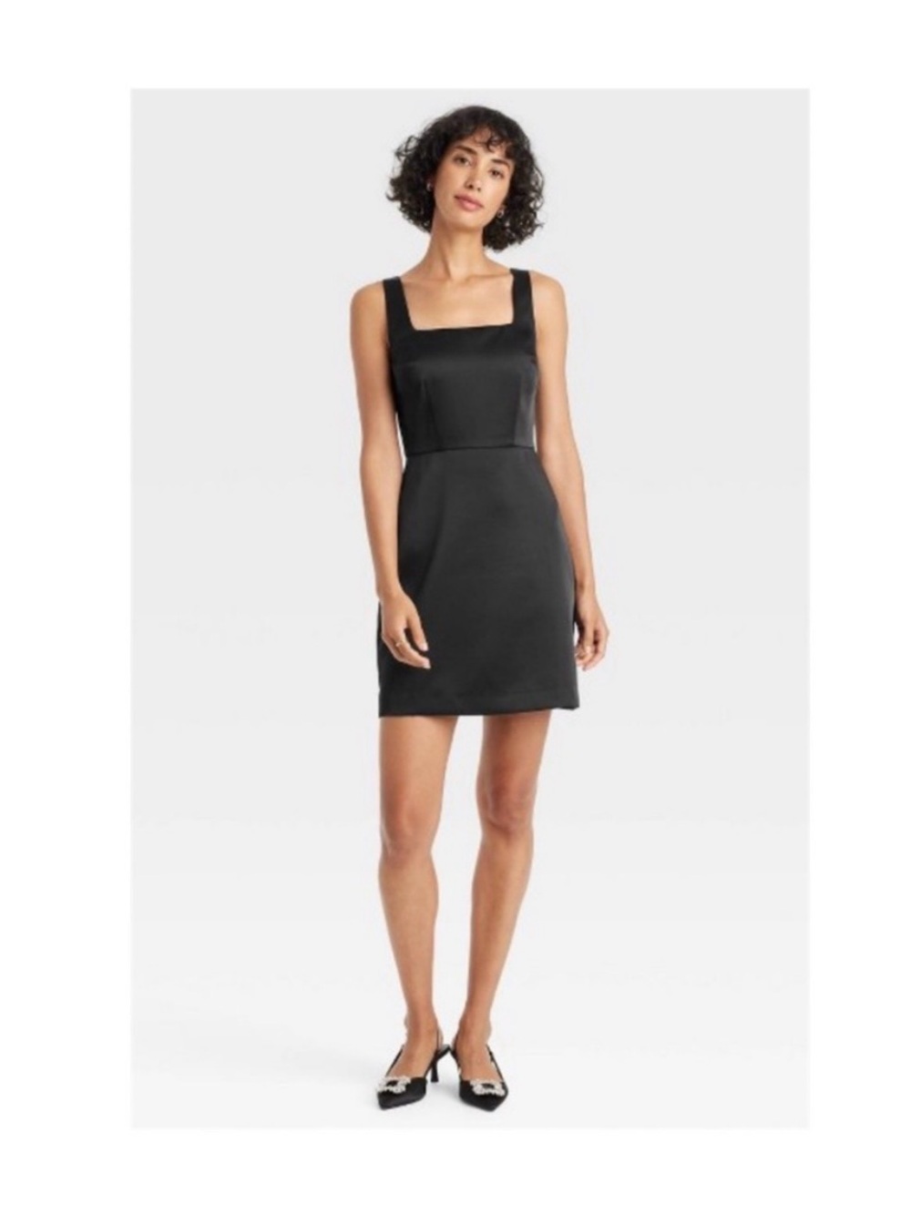 A New Day Black Satin Square-Neck Mini Dress